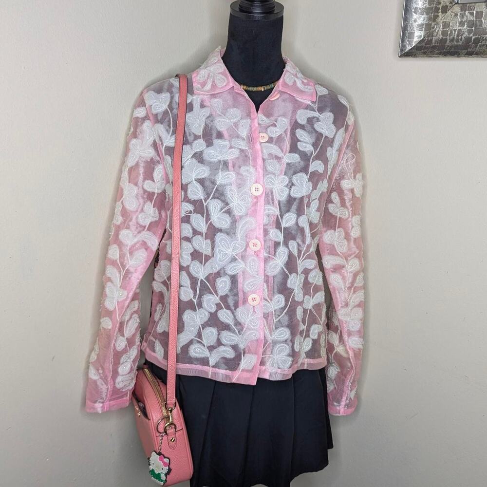 Pink sheer blouse medium